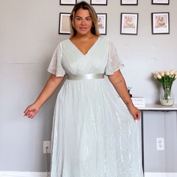 Plus Size Formal Dress - Chiffon V Neck Bridesmaid Wedding Guest Party Short NEW - Picture 1 of 9